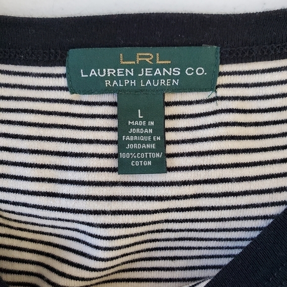 LRL Lauren Ralph Lauren Striped Tiered Dress Size L Stretch Cotton Preppy - Picture 9 of 10